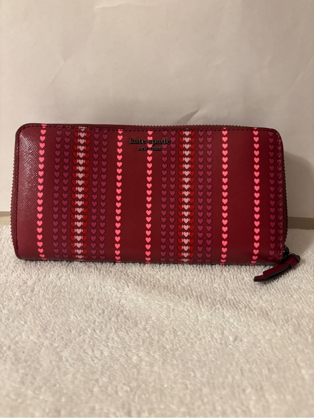 kate spade Red and Pink Heart-Stripe Zip Wallet